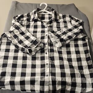 Alia Black & White Plaid Button Down Shirt Womens XL Workwear
